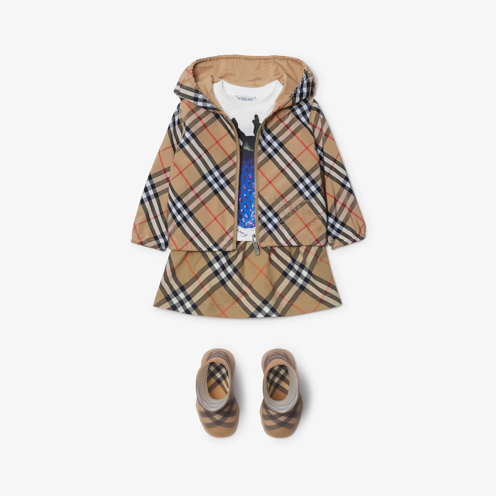 Burberry Baby Reversible Check Cotton Blend Hooded Jacket (Sand)