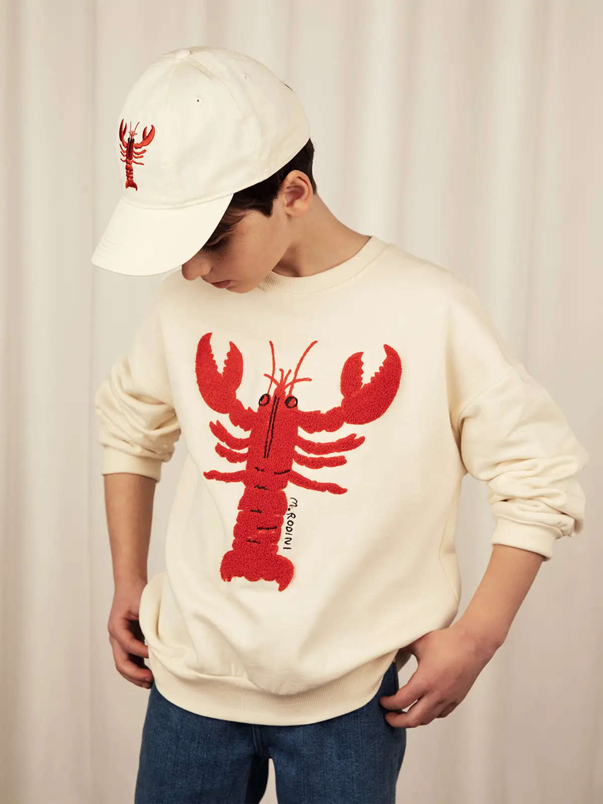 [Free Shipping] 23AW MAIN Mini Rodini Lobster Embroidery Sweatshirt (Cream)