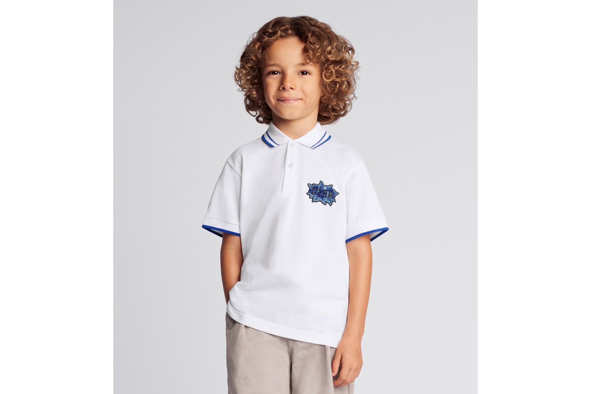 Dior Kids Floral Logo Polo Pique T-Shirt (Ivory)