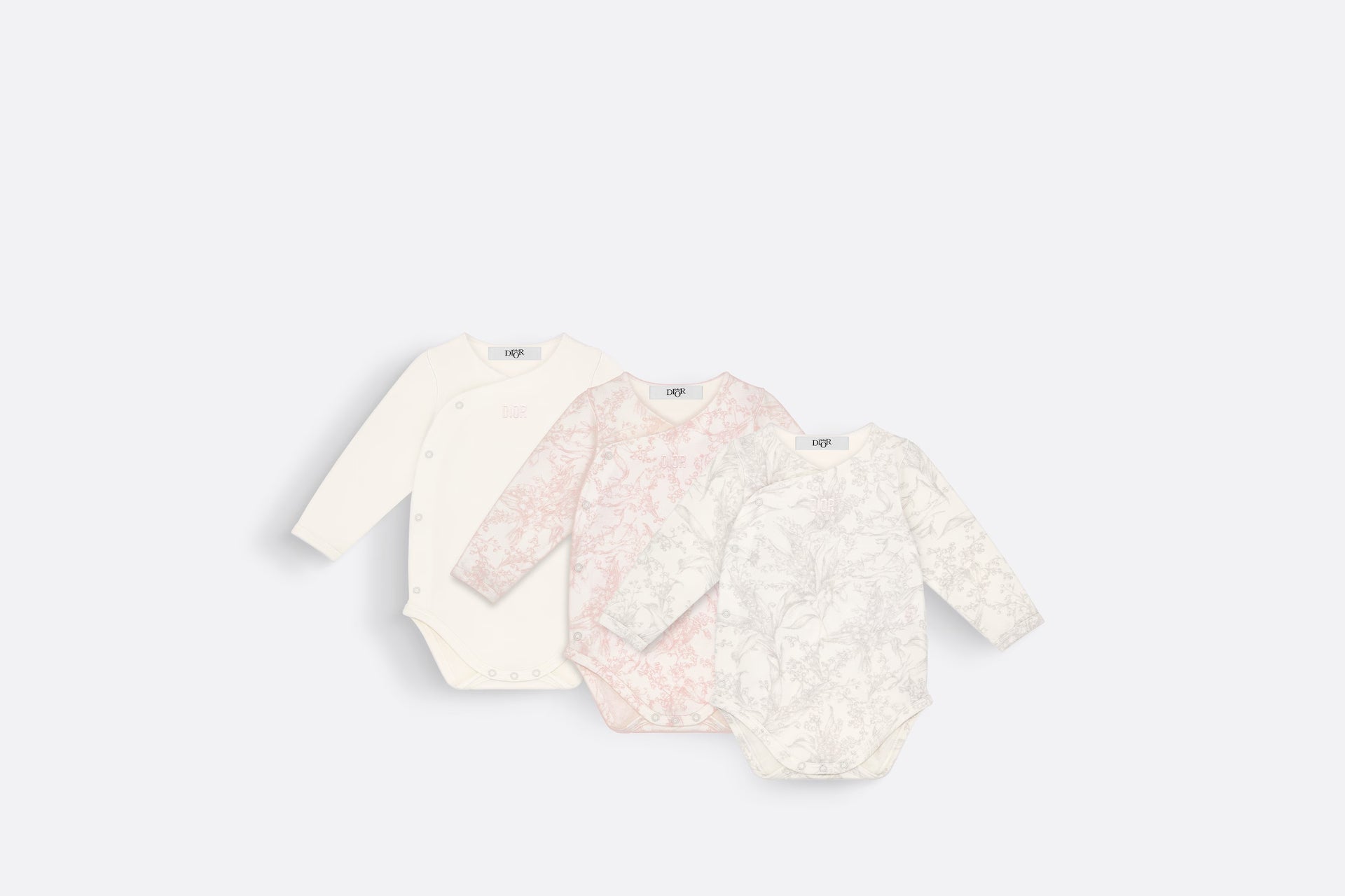 Dior Baby 24SS Muguet Print Interlock Long Sleeve Bodysuit 3-piece Gift Set