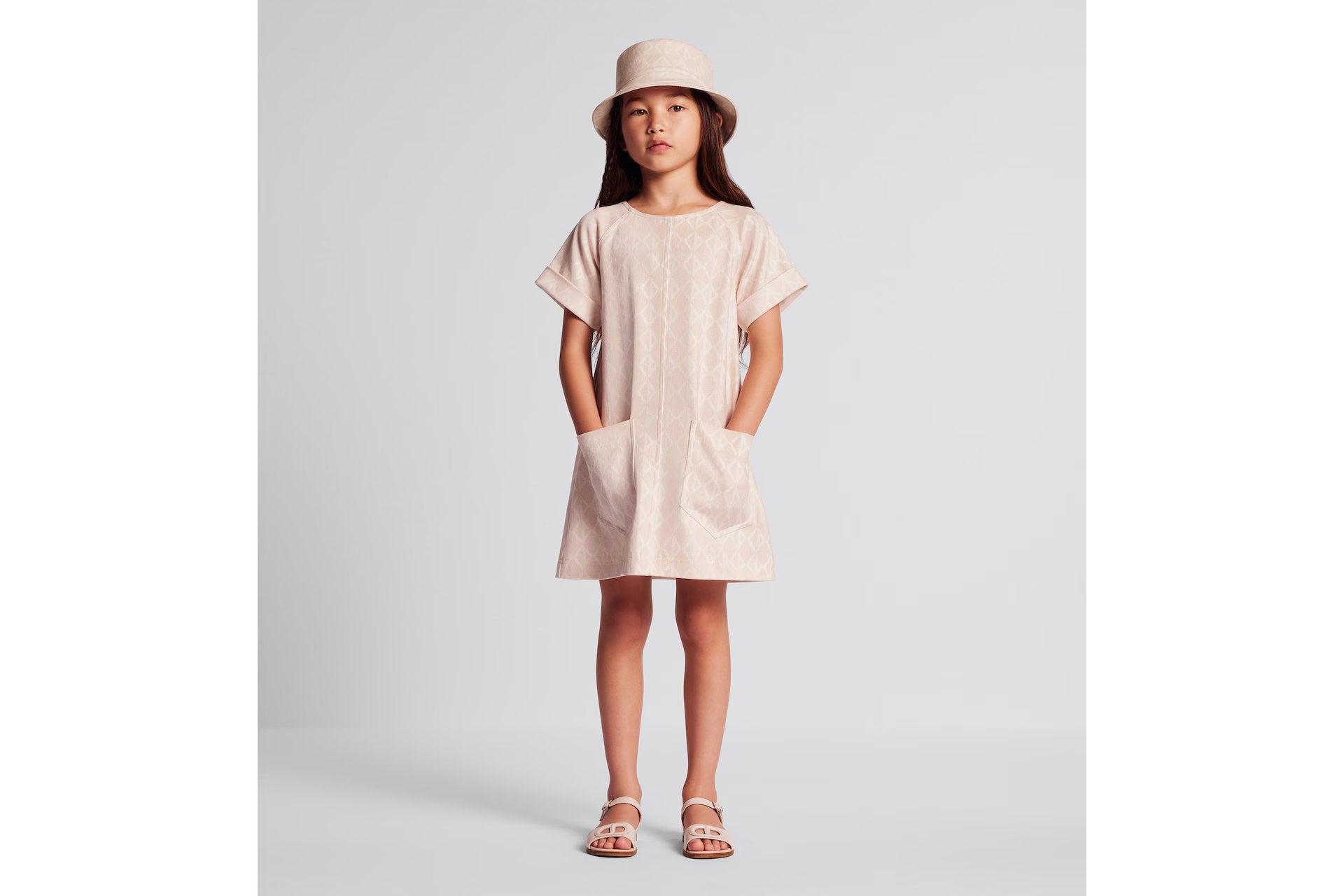 Dior Kids CD Diamond Gabardine Trapeze Dress (Pale Pink)