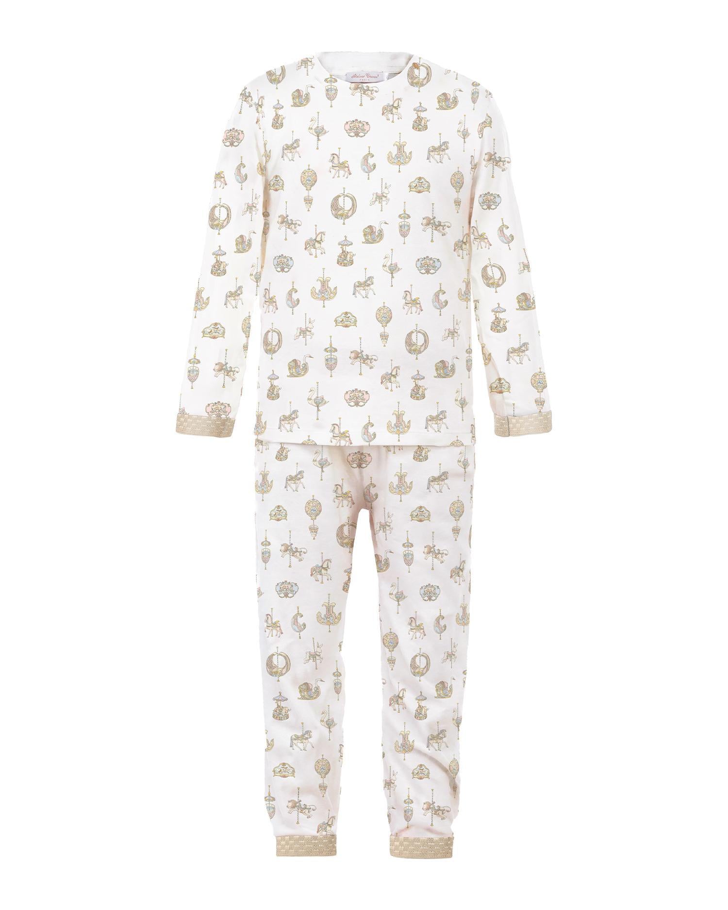 Atelier Carousel Loungewear Pajamas Top and Bottom Set (White)