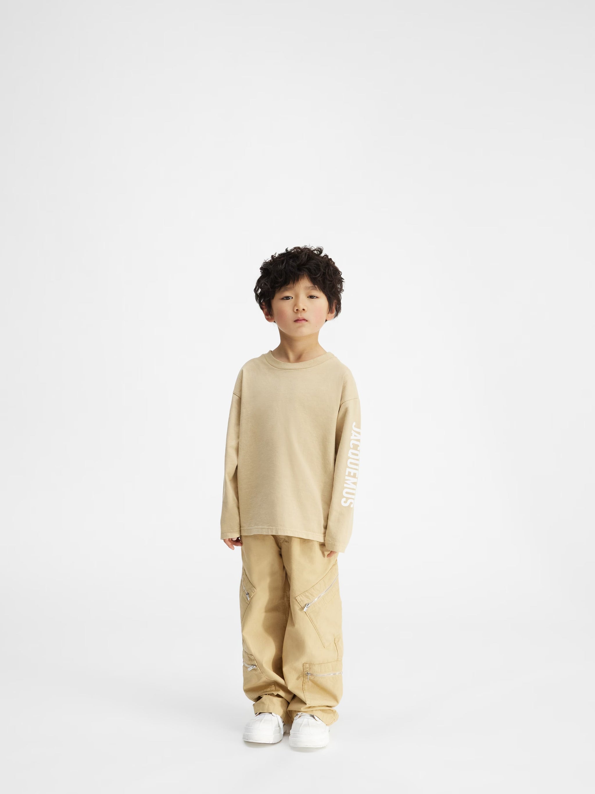 Jacquemus Kids Logo Long Sleeve T-Shirt (Dark Beige)