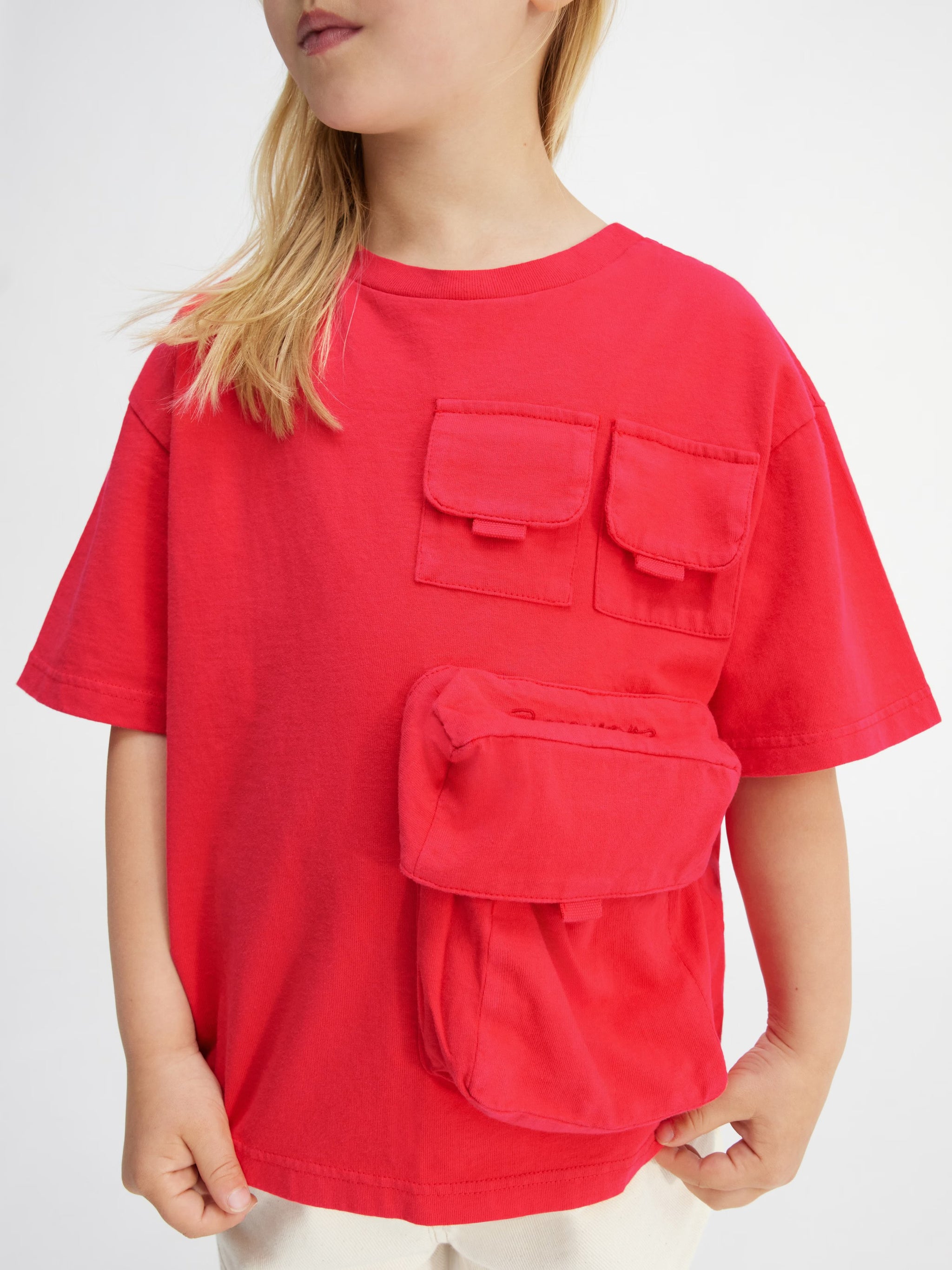 Jacquemus Kids Bolso Pocket Short Sleeve T-Shirt (Red)