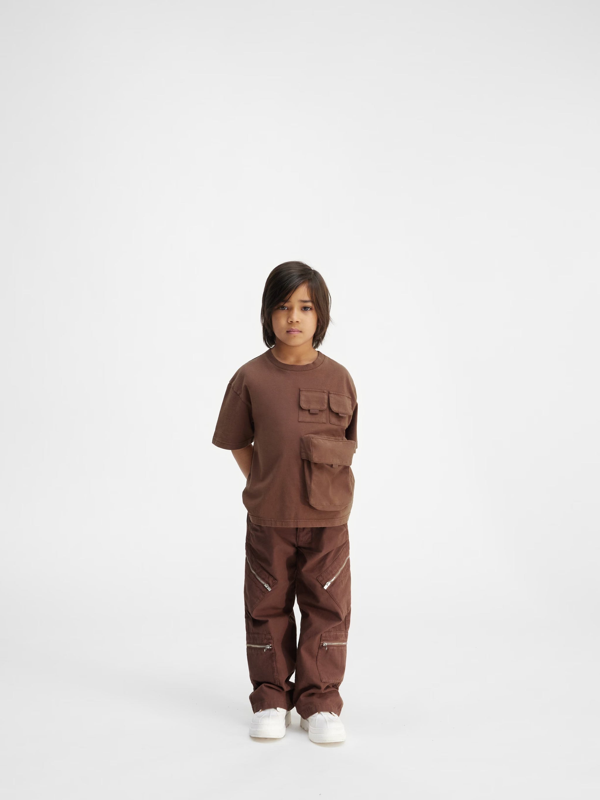 Jacquemus Kids Bolso Pocket Short Sleeve T-Shirt (Dark Brown)