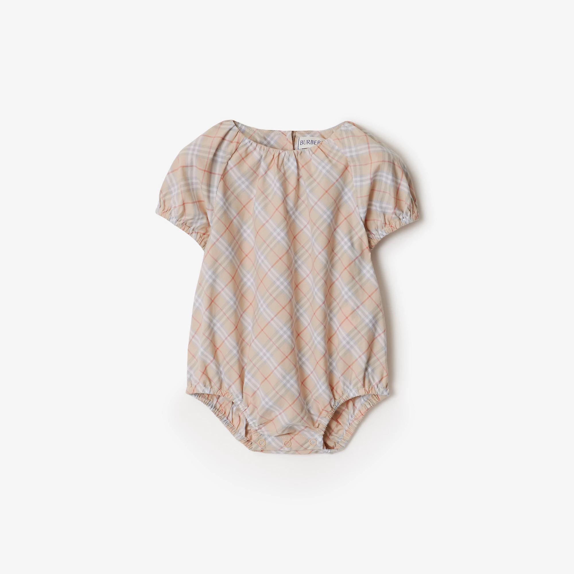 Burberry Baby Cotton Check Bodysuit Romper (Palestone)