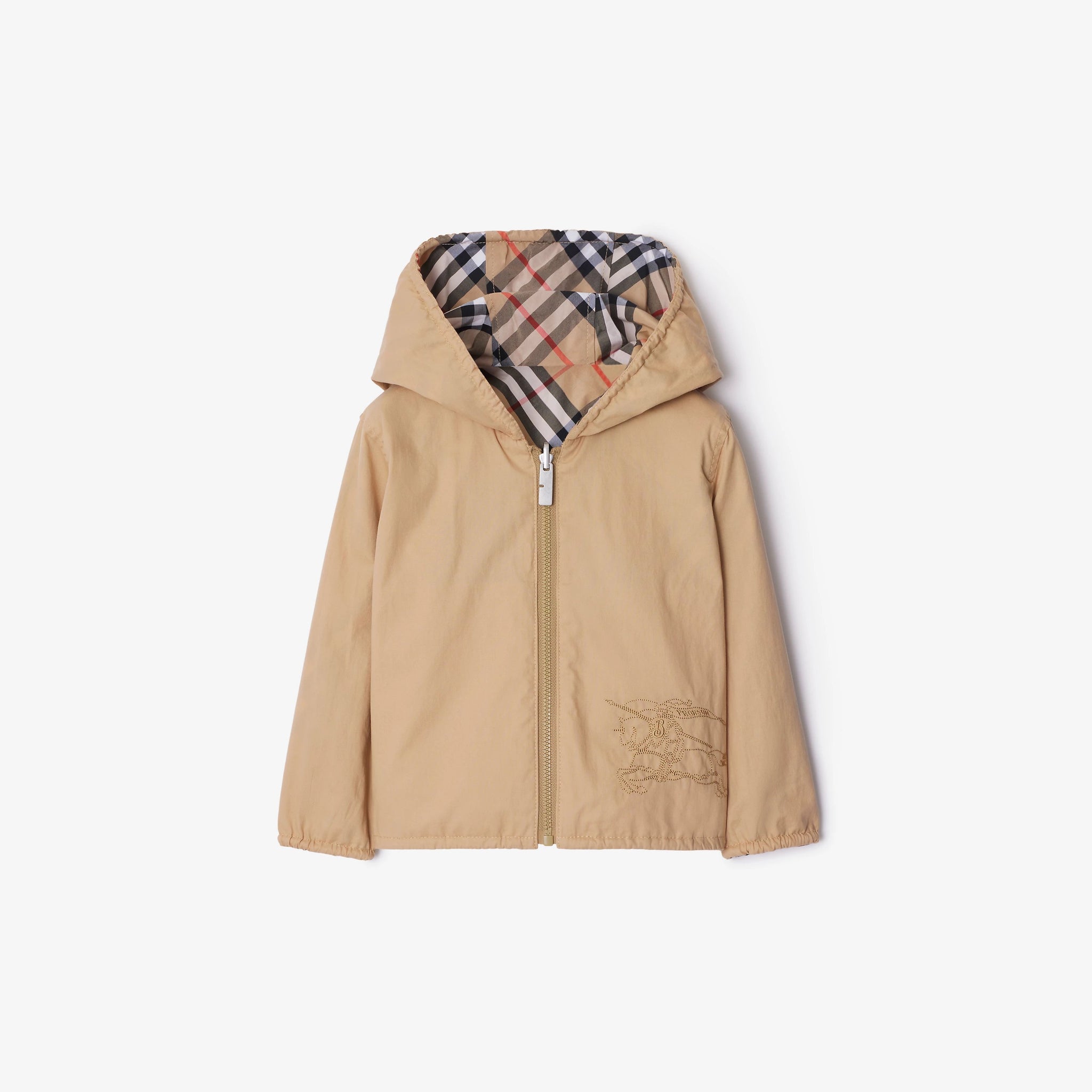 Burberry Baby Reversible Check Cotton Blend Hooded Jacket (Sand)