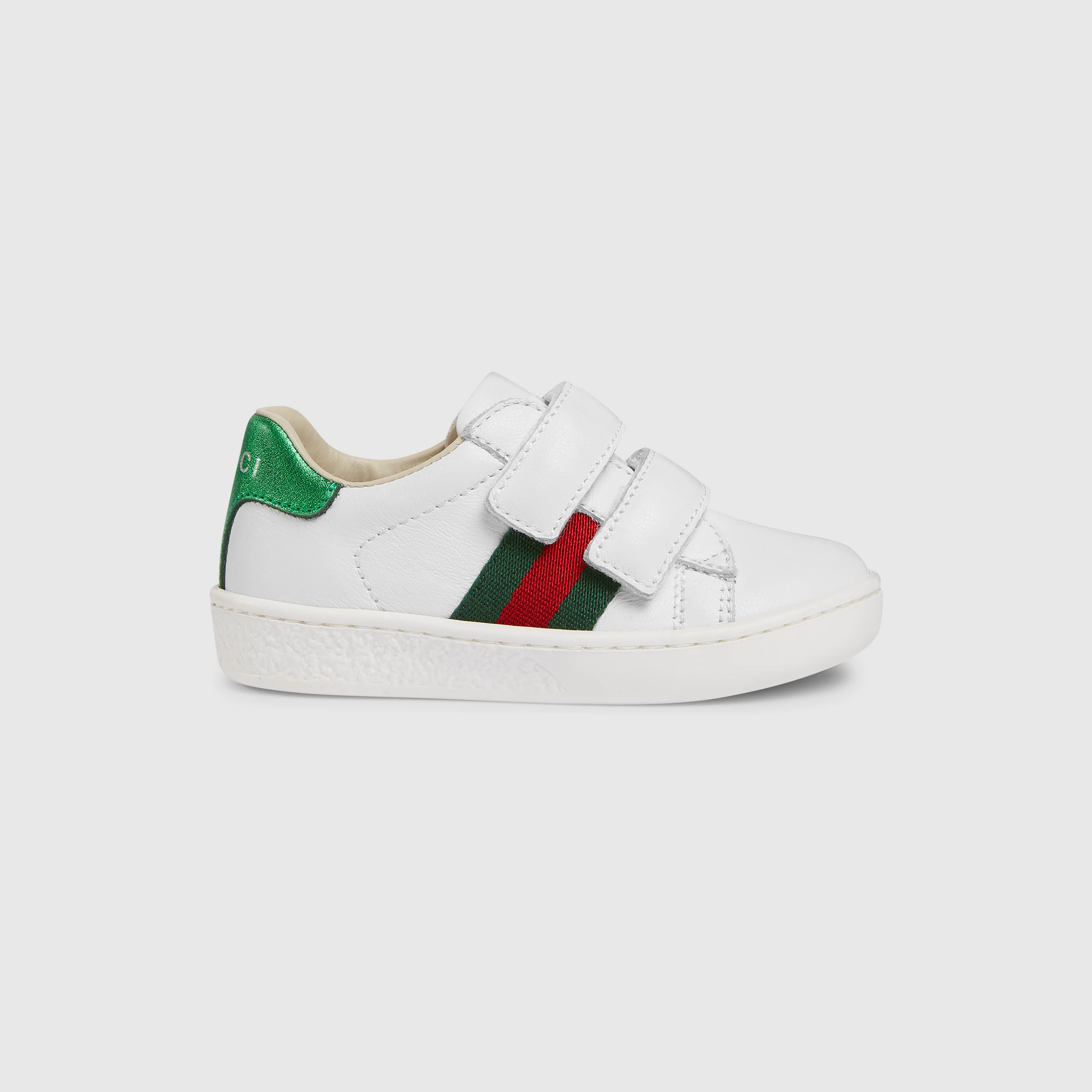 Gucci Toddler WEB Leather Trainer Shoes (White)