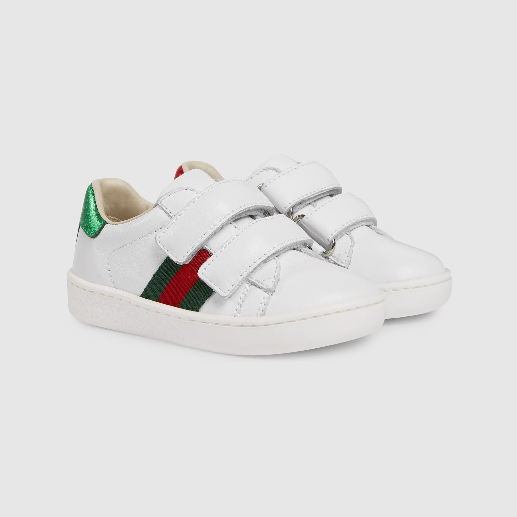 Gucci Toddler WEB Leather Trainer Shoes (White)