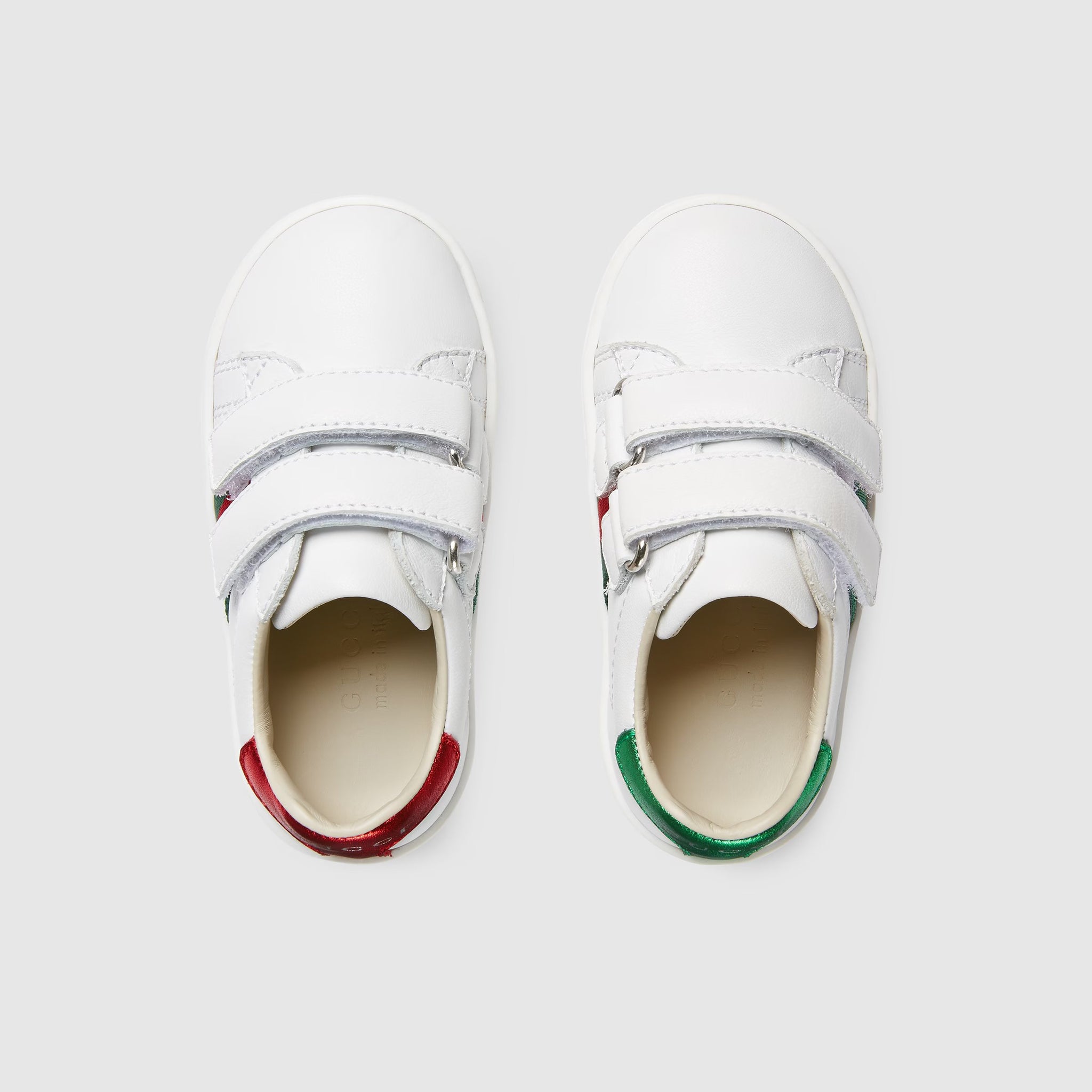 Gucci Toddler WEB Leather Trainer Shoes (White)