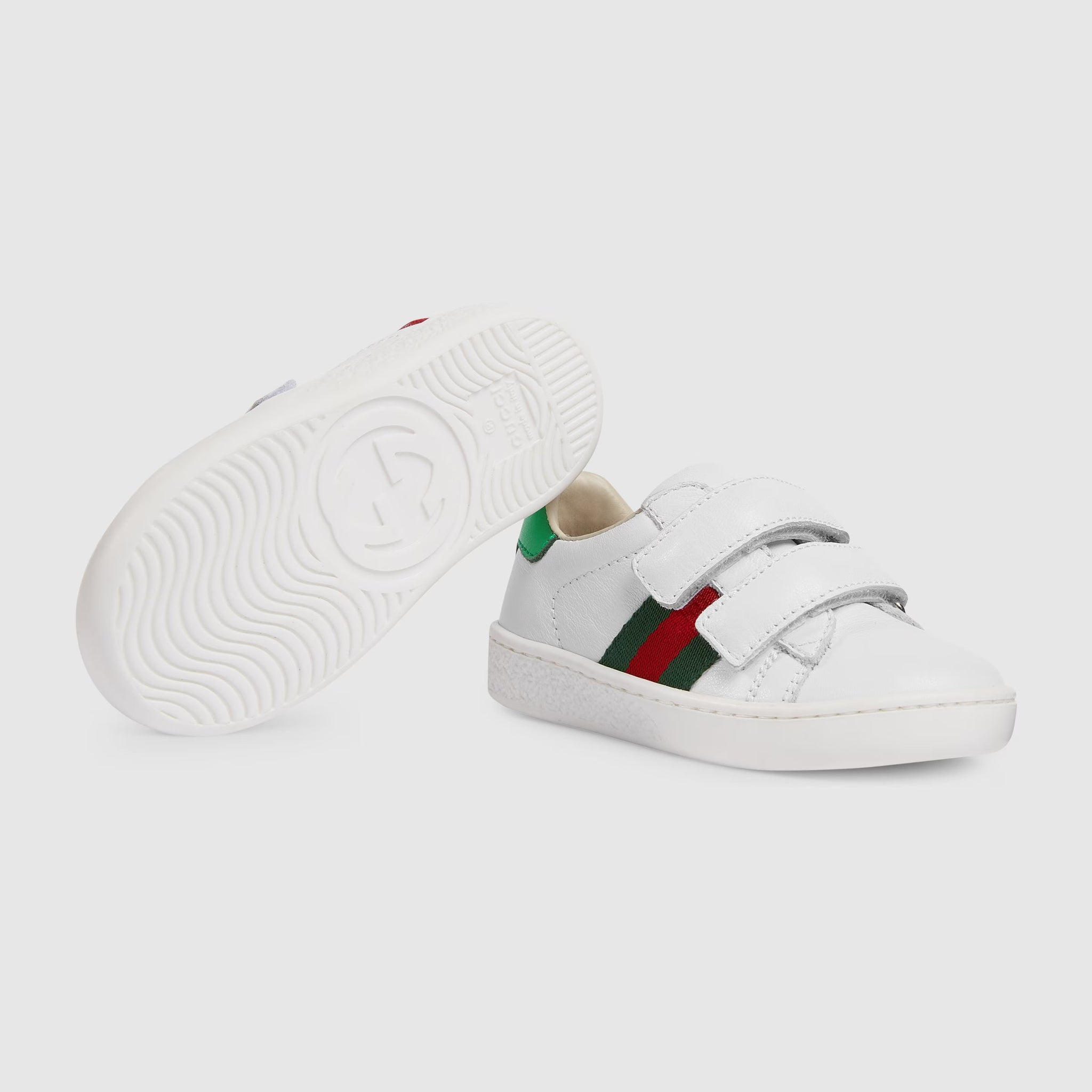 Gucci Toddler WEB Leather Trainer Shoes (White)