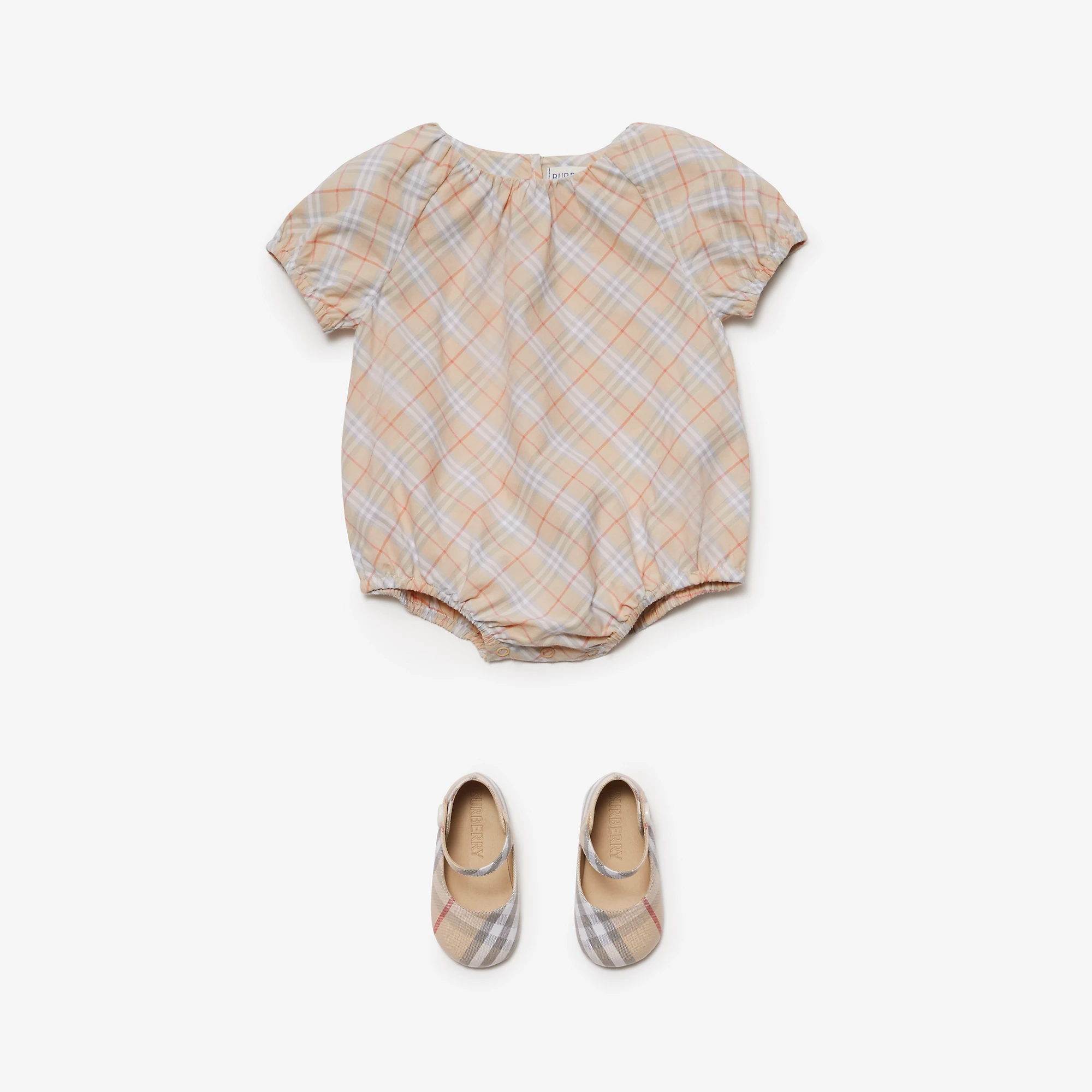 Burberry Baby Cotton Check Bodysuit Romper (Palestone)