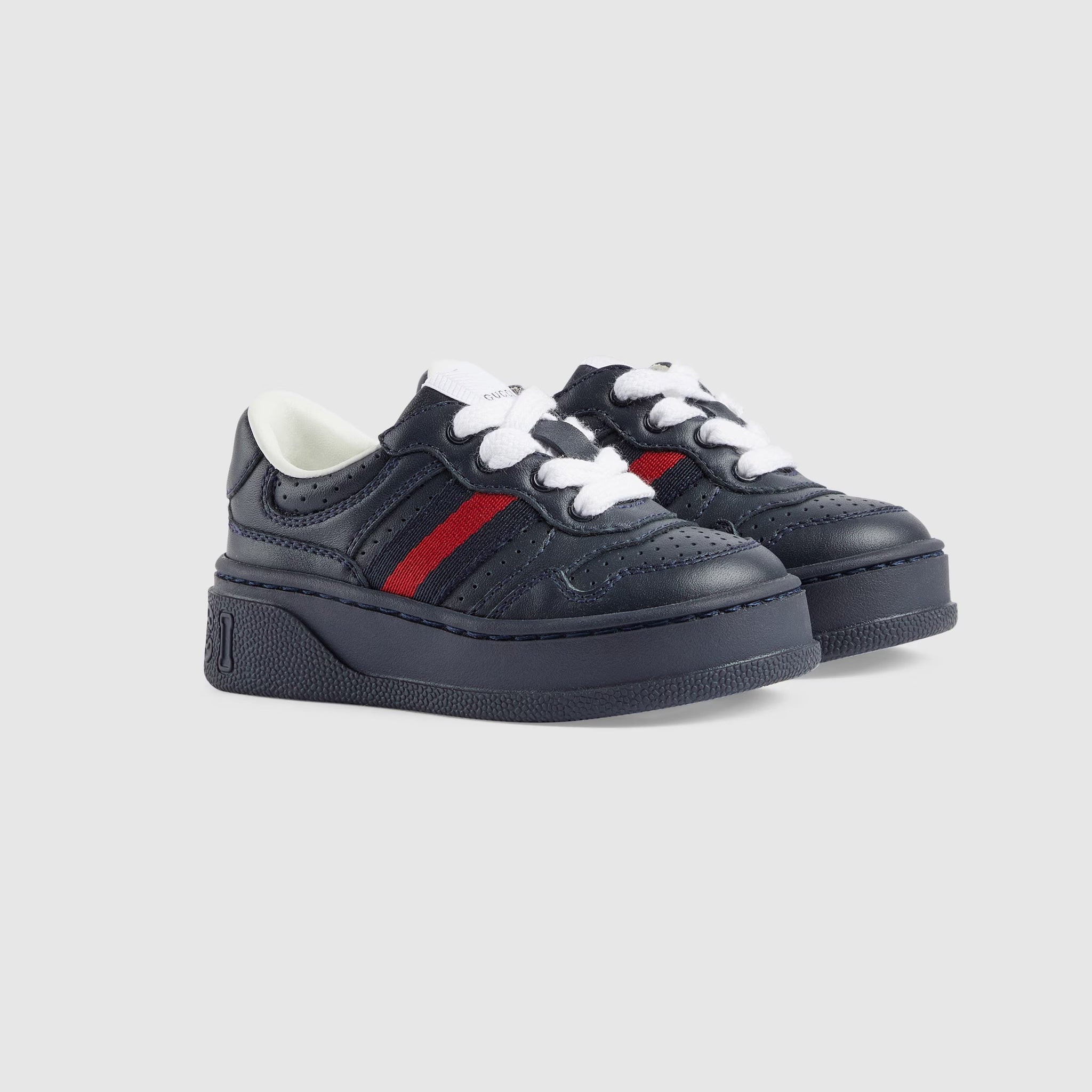 Gucci Toddler WEB Leather Trainer Shoes (2 Colors)