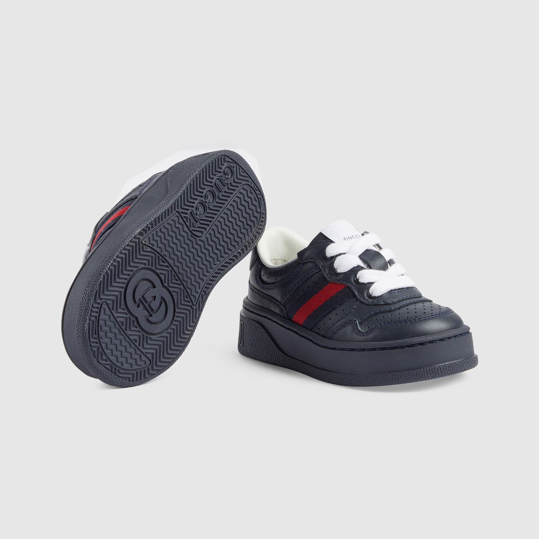 Gucci Toddler WEB Leather Trainer Shoes (2 Colors)