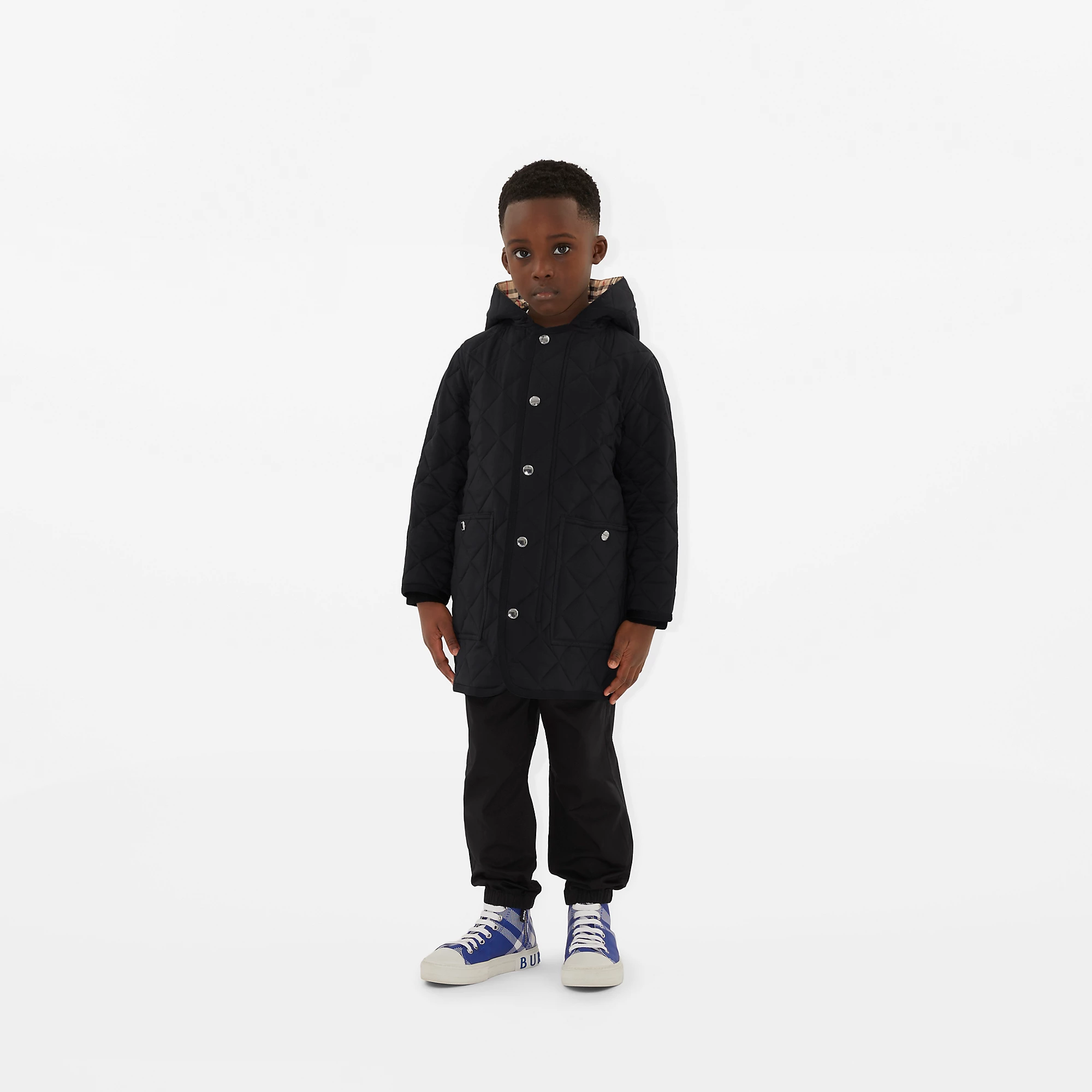 [Outlet] Burberry Kids REILLY Quilted Hooded Jacket (Black)