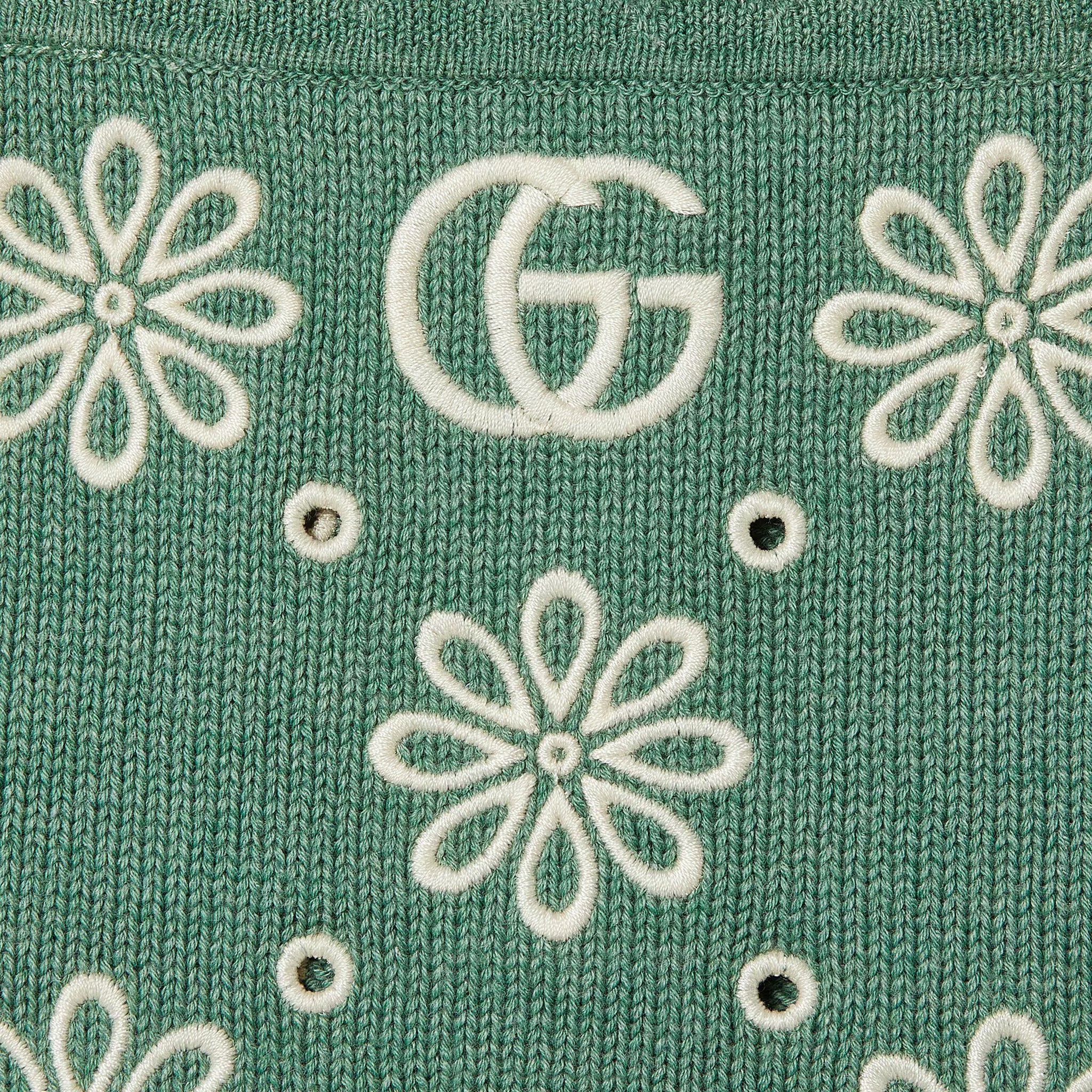 Gucci GG Flower Embroidered Cotton Dress (Dark Green)