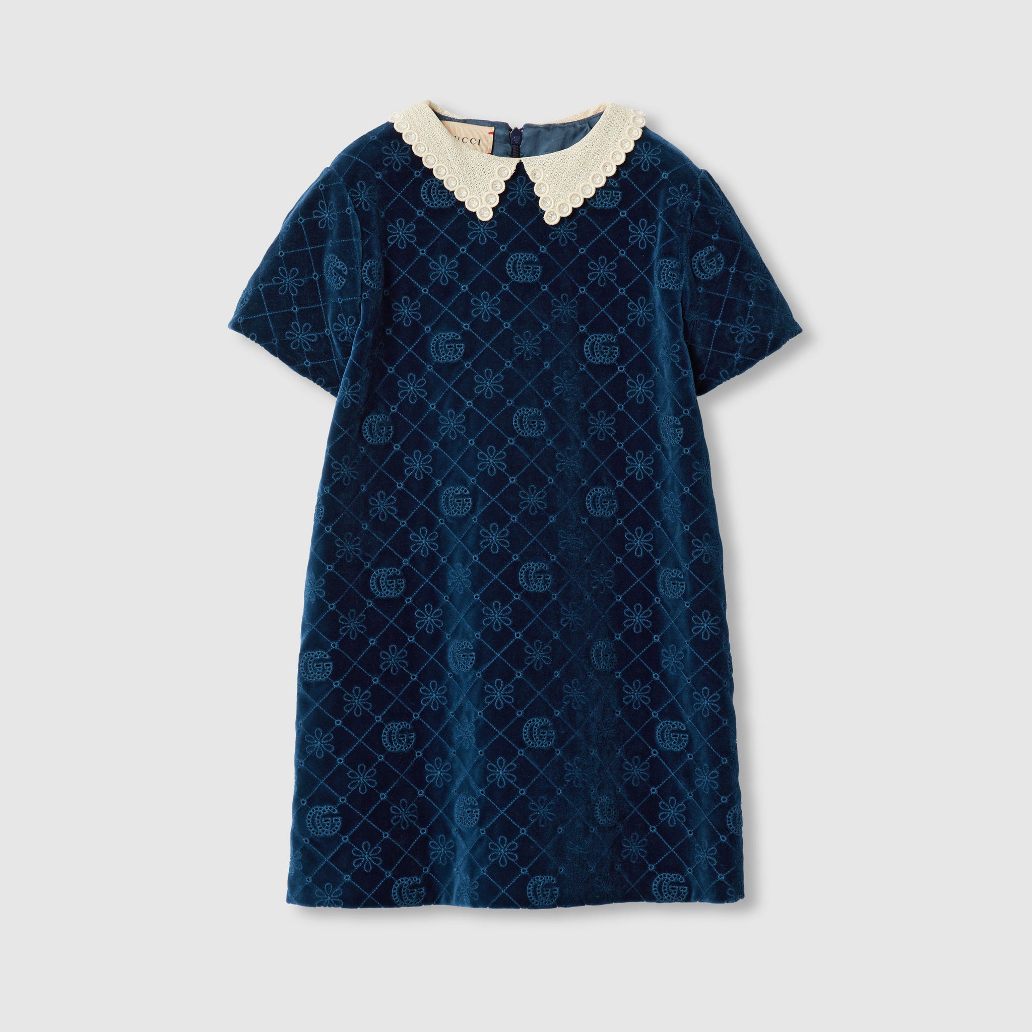 Gucci Kids Cotton Velvet GG Dress (Dark Blue)