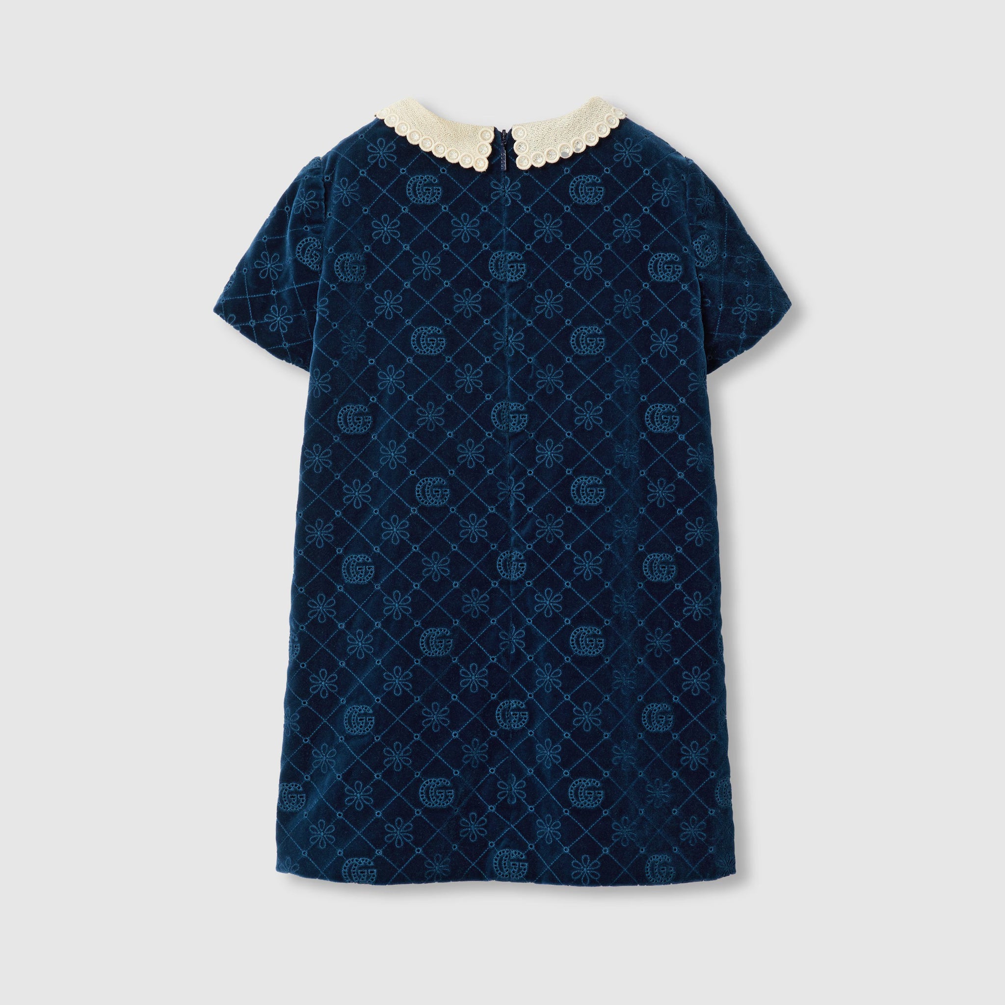 Gucci Kids Cotton Velvet GG Dress (Dark Blue)