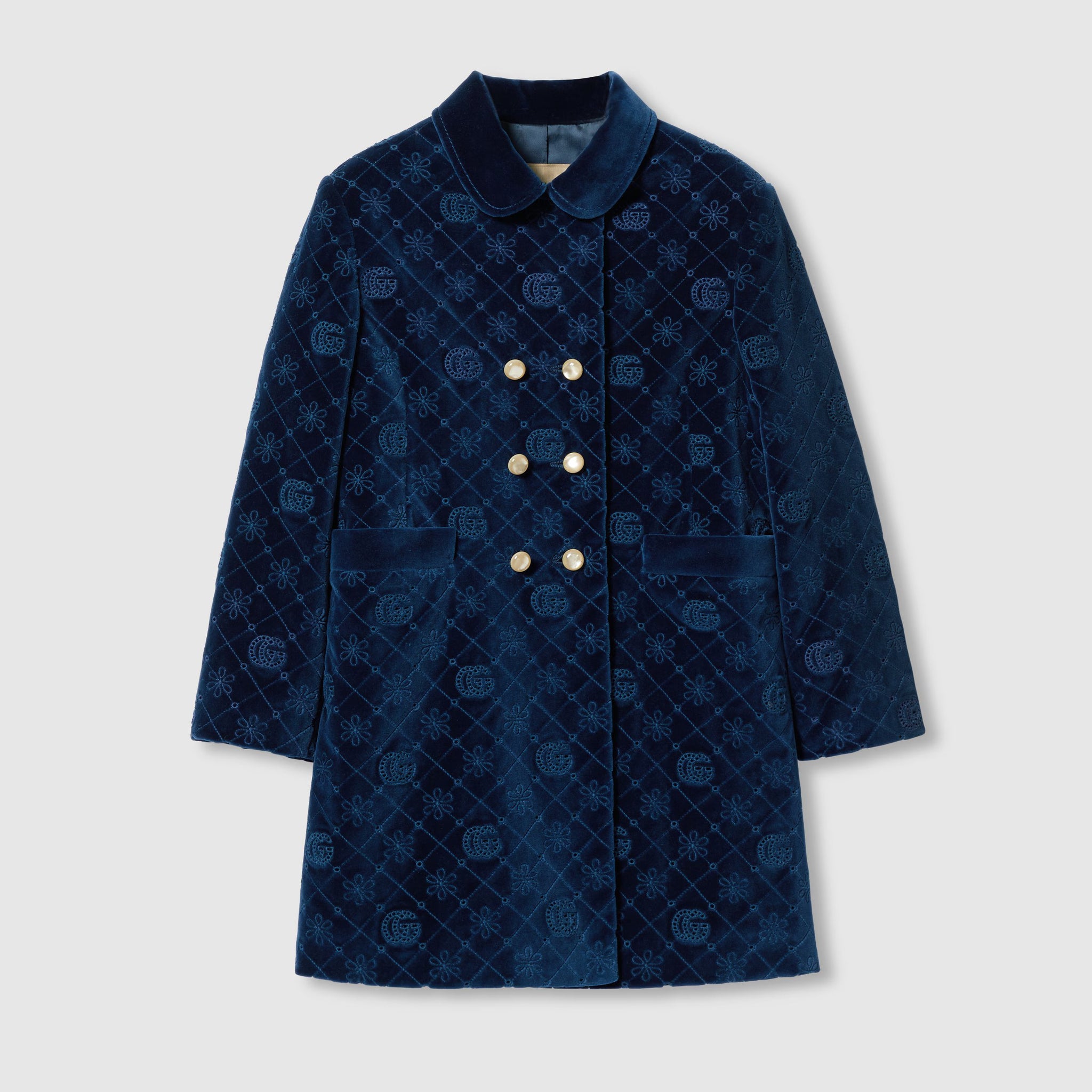 Gucci Kids Cotton Velvet GG Coat (Dark Blue)