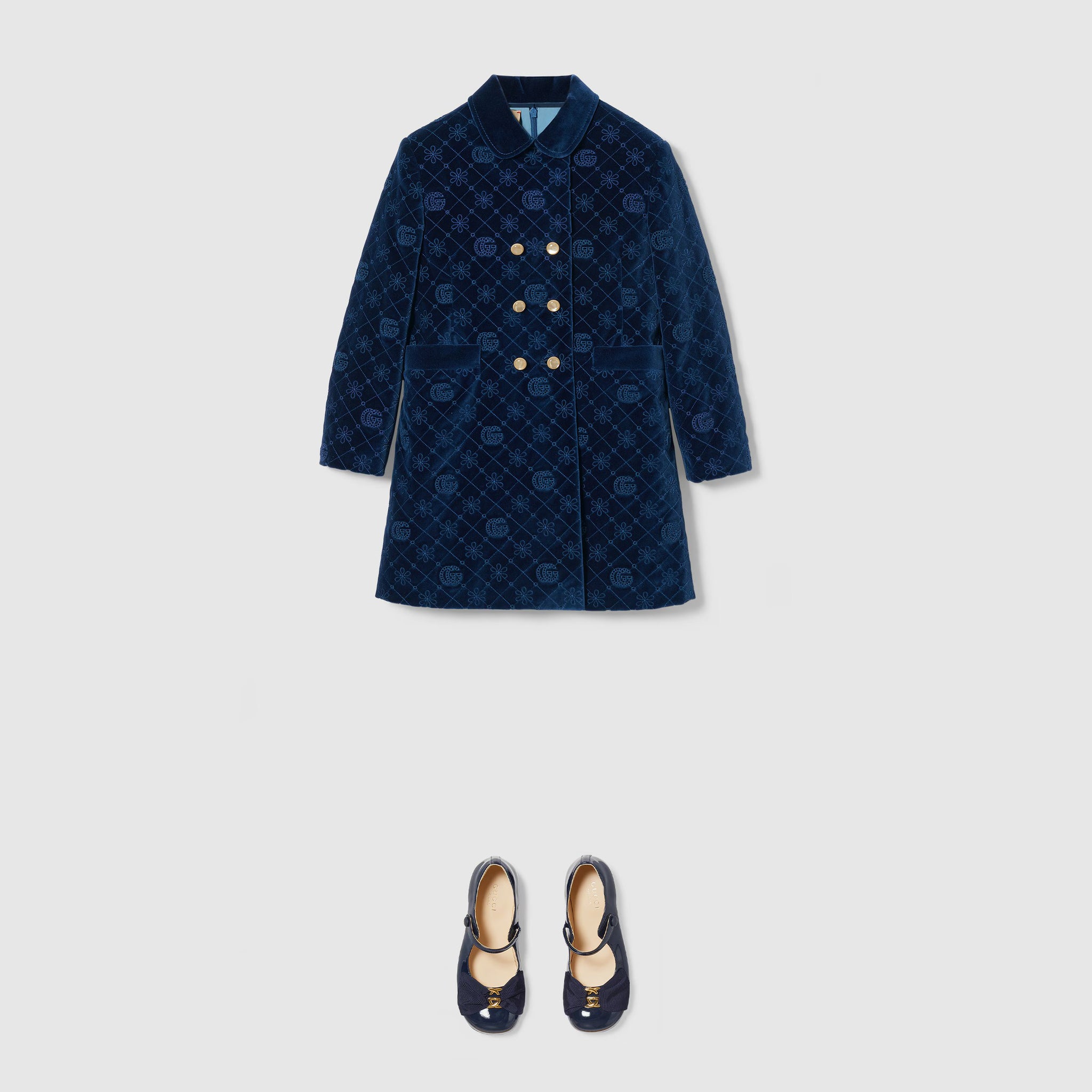 Gucci Kids Cotton Velvet GG Coat (Dark Blue)