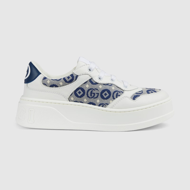 Gucci GG Motif Jacquard Sneakers (White/Blue)