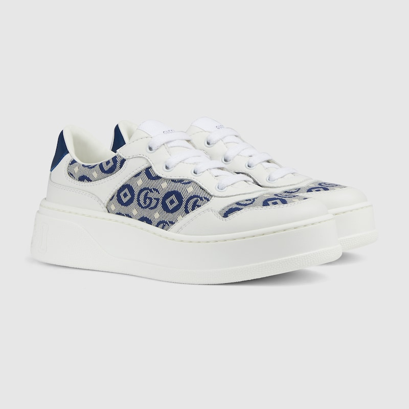 Gucci GG Motif Jacquard Sneakers (White/Blue)