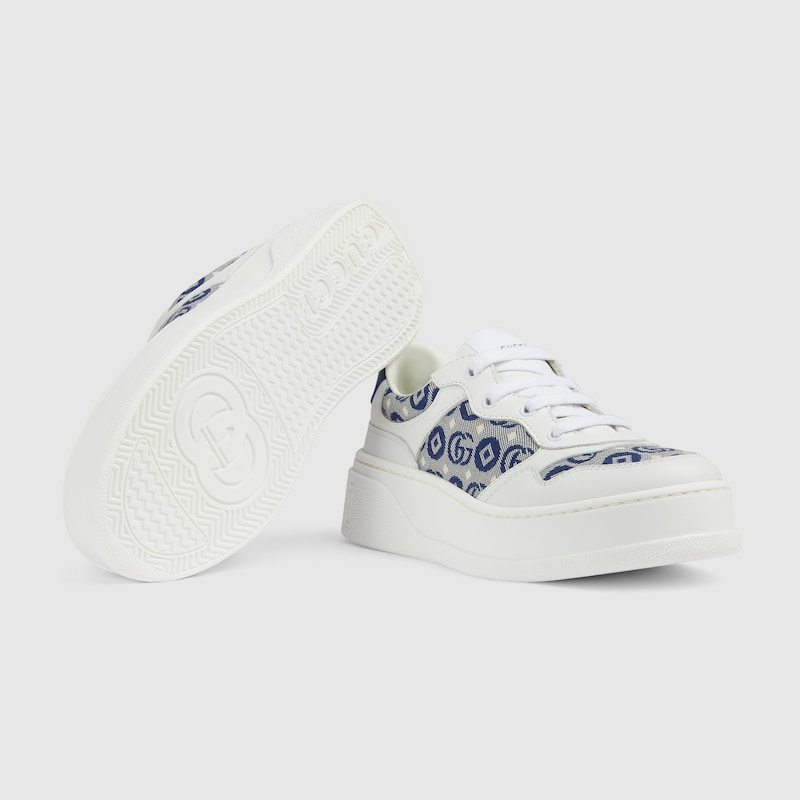 Gucci GG Motif Jacquard Sneakers (White/Blue)