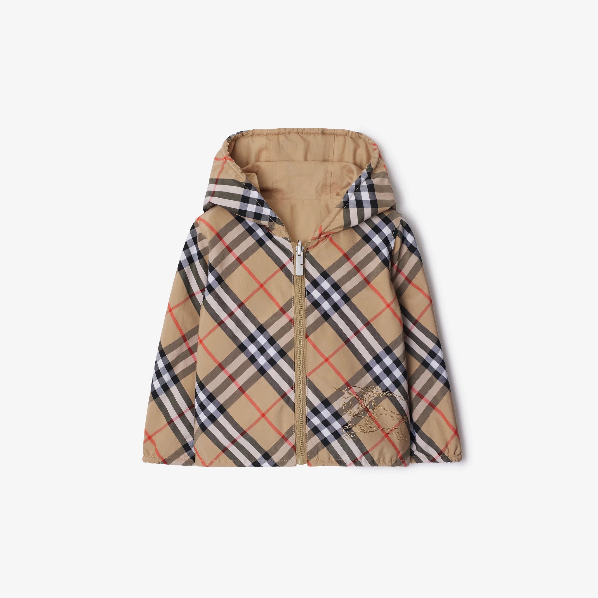 Burberry Baby Reversible Check Cotton Blend Hooded Jacket (Sand)