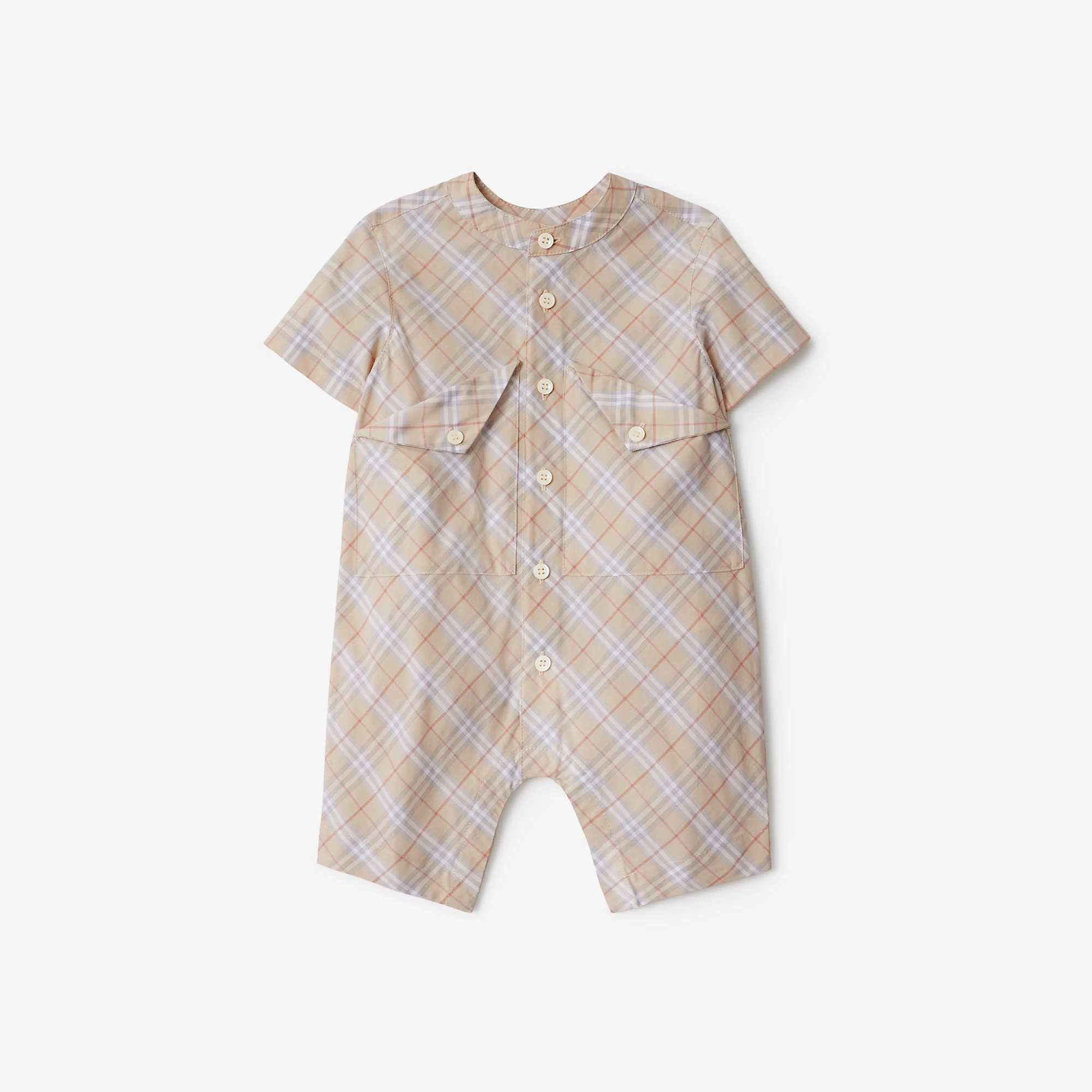 Burberry Baby Cotton Check Bodysuit Romper (Palestone)