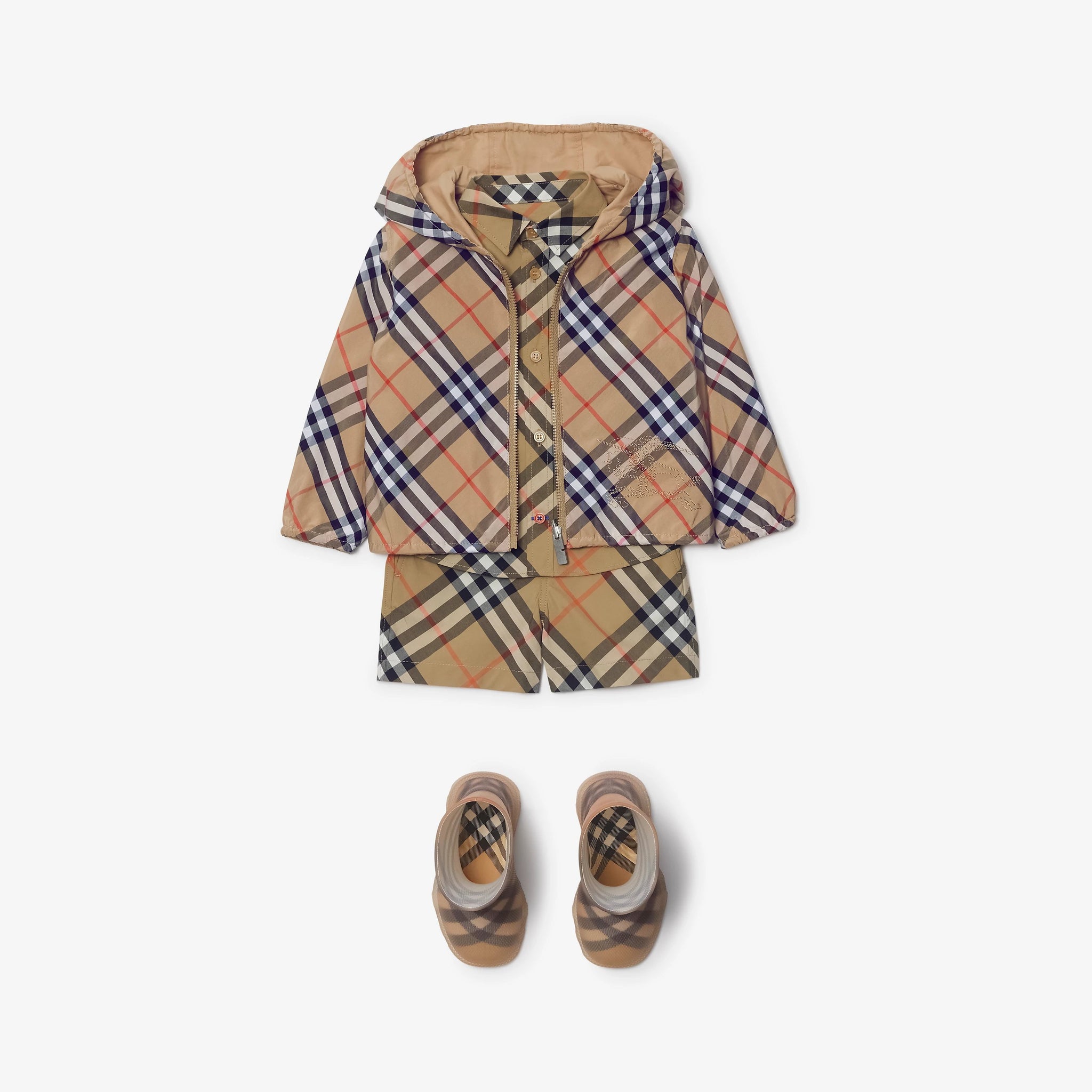 Burberry Baby Reversible Check Cotton Blend Hooded Jacket (Sand)