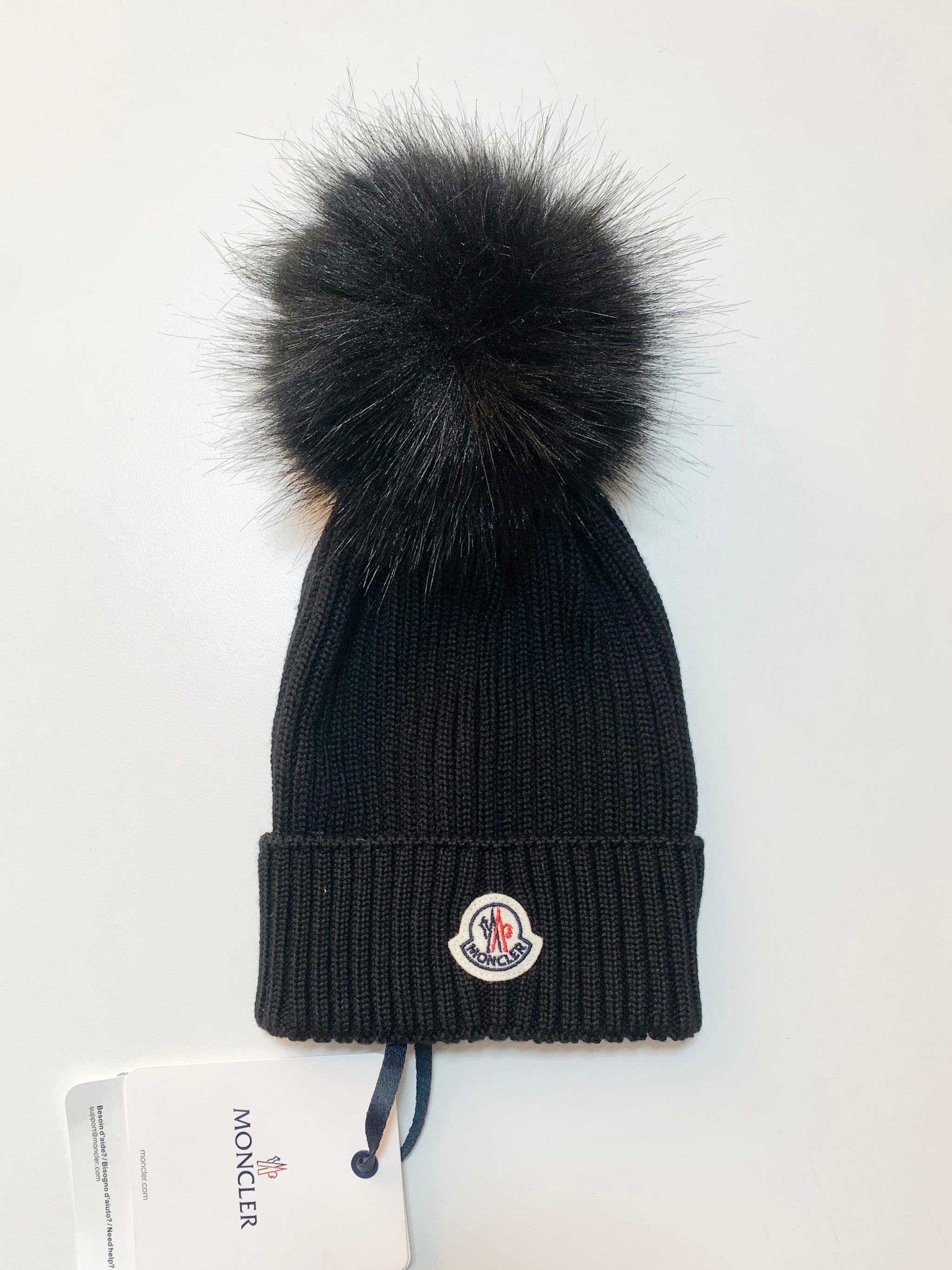 [Outlet] Moncler Kids Black Pom Pom Beanie (Black)