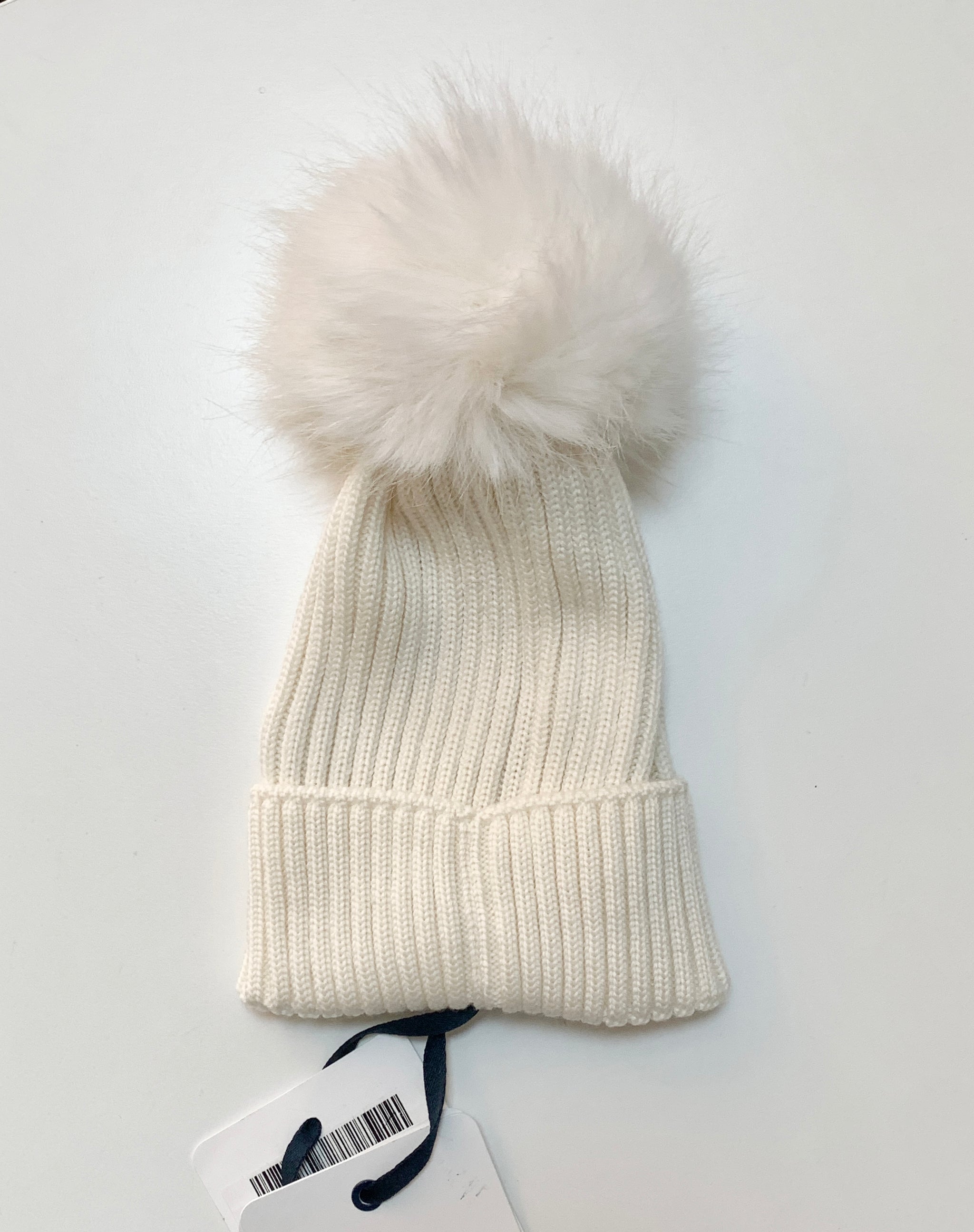 [Outlet] Moncler Kids White Pom Pom Beanie (White)