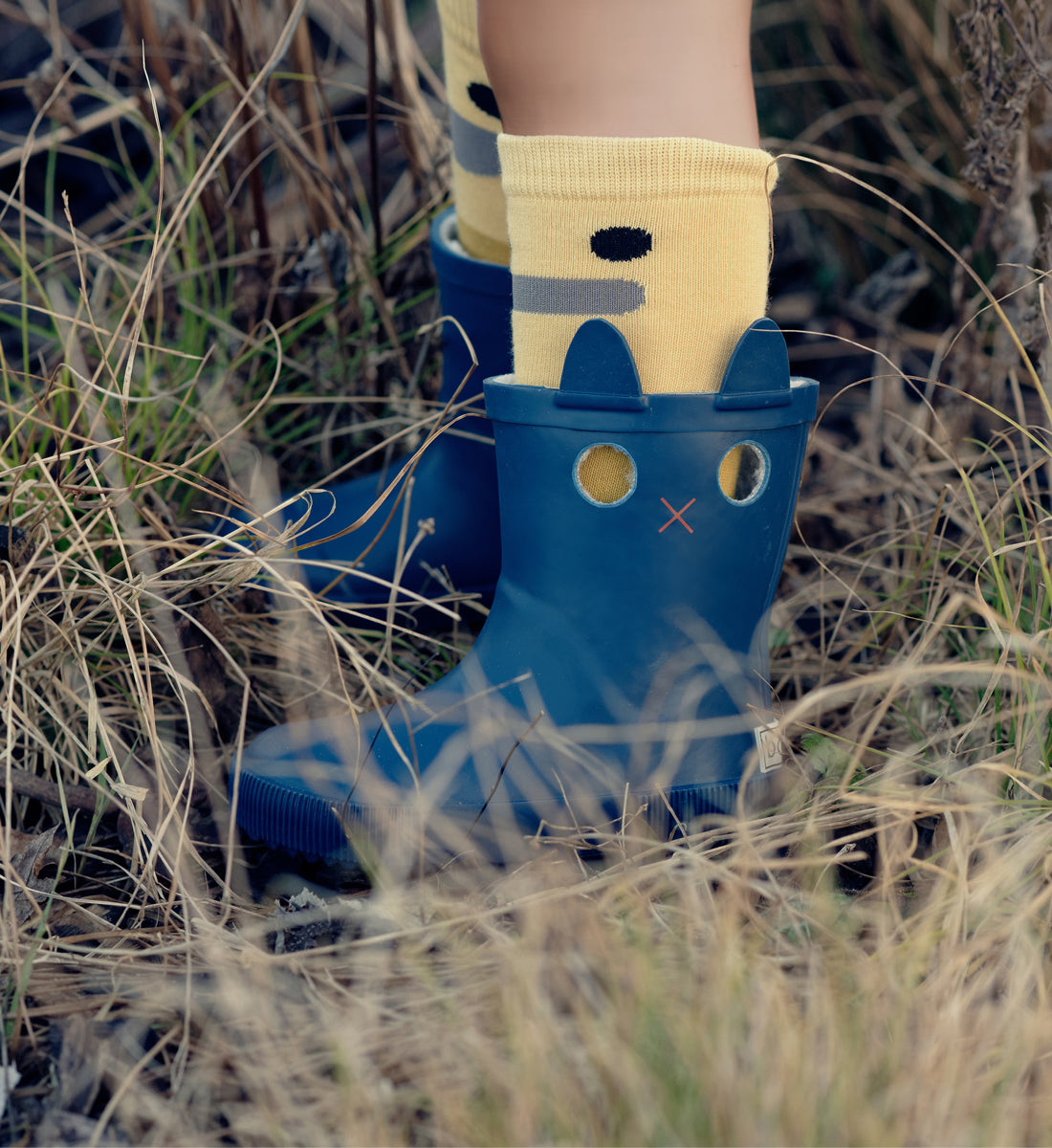 24SS Boxbo LookiCat Shearling High Rain Boots (Blue)