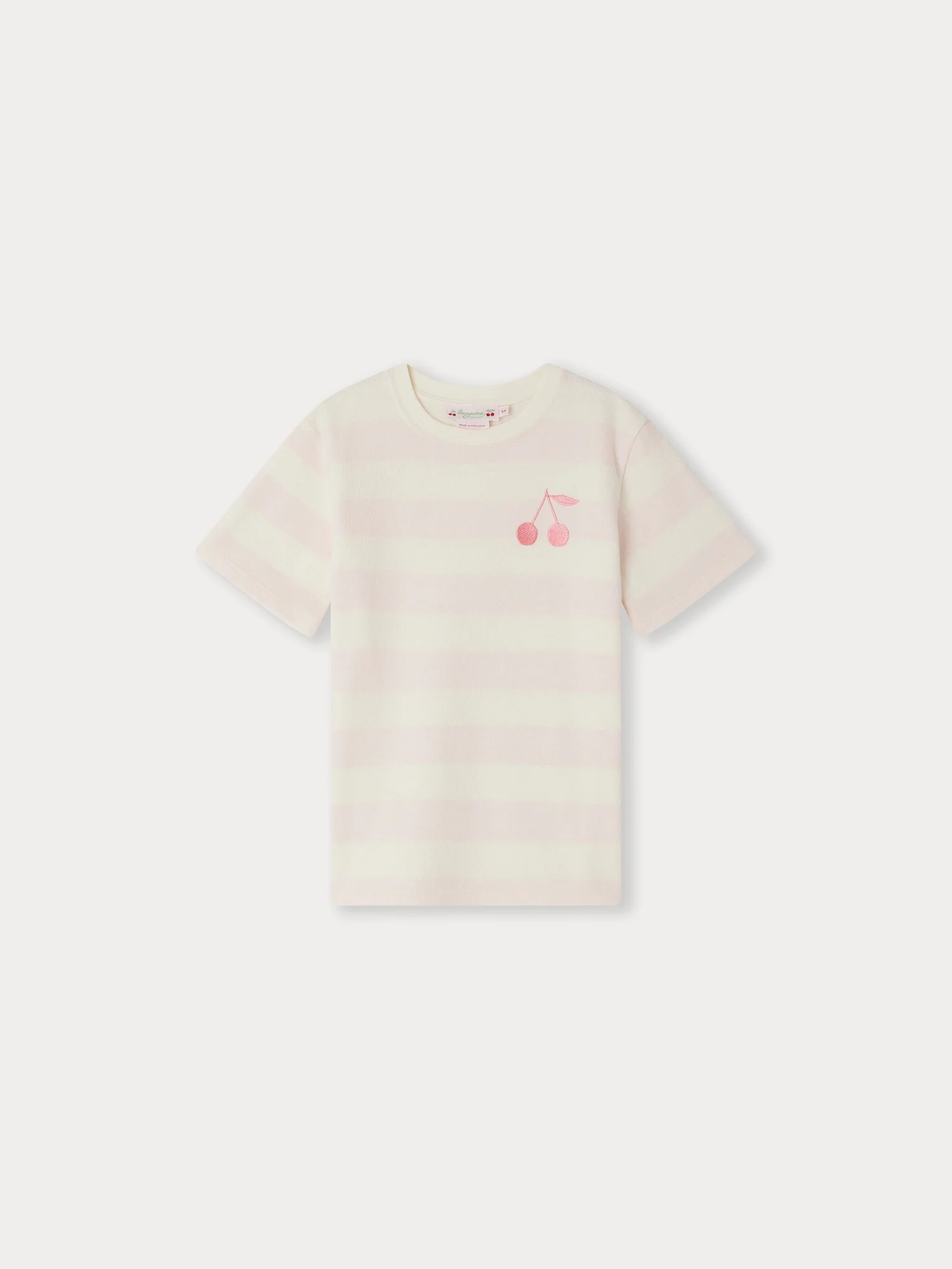 Bonpang 24SS Amitie Cherry Stripe Short Sleeve T-shirt (Rose)