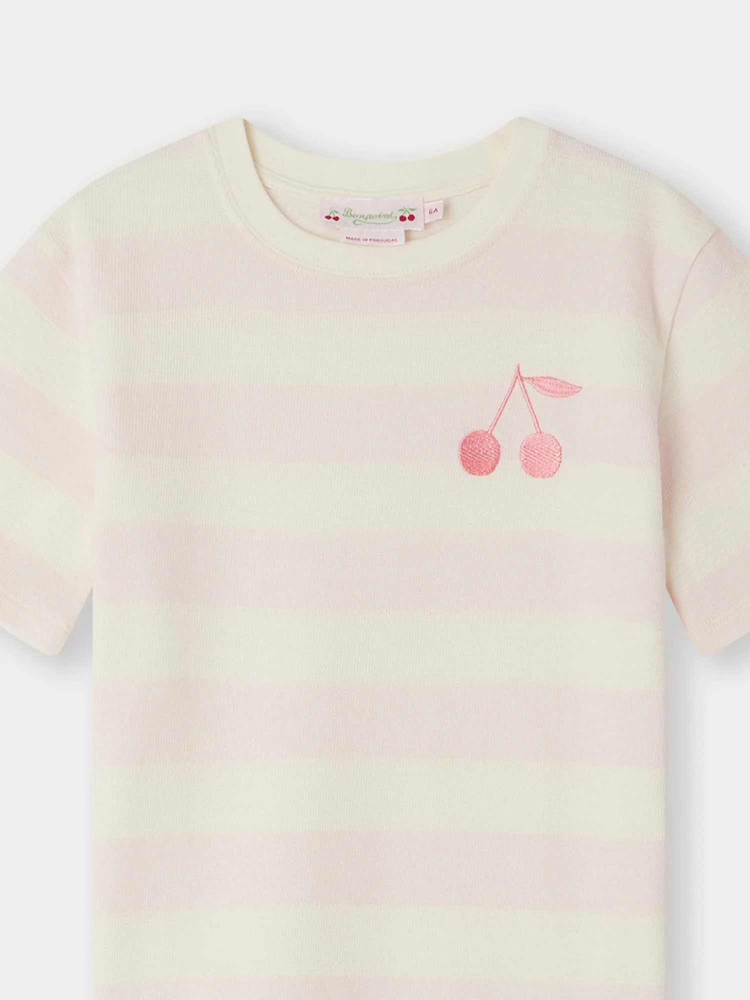 Bonpang 24SS Amitie Cherry Stripe Short Sleeve T-shirt (Rose)