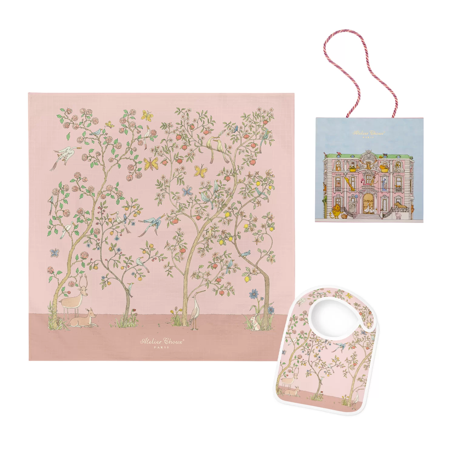 아뜰리에슈 까레 & 턱받이 선물세트 인블룸 (핑크)