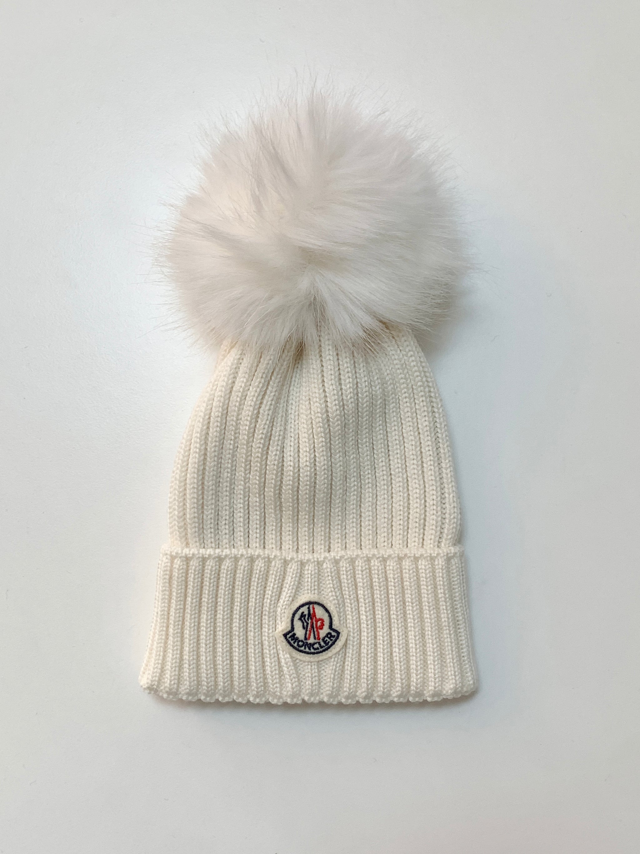 [Outlet] Moncler Kids White Pom Pom Beanie (White)