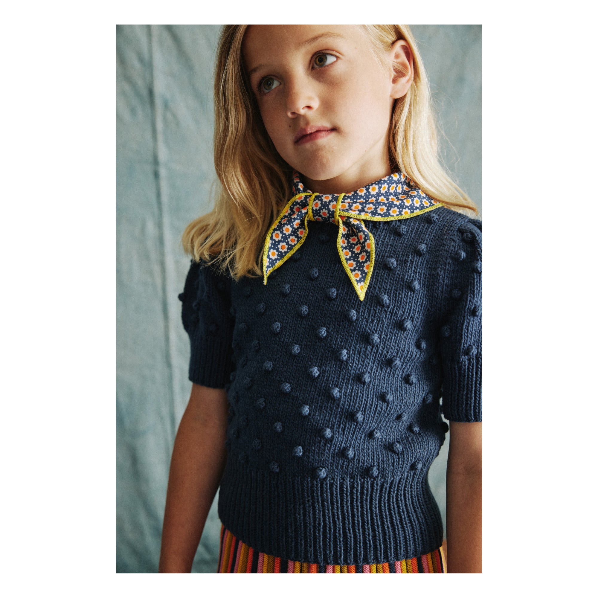 Misha &amp; Puff Ellie Popcorn Short Sleeve Knit Sweater (Navy)